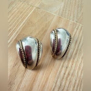 Vintage CNA 925 Sterling silver 14k gold cable clip on puffy earrings